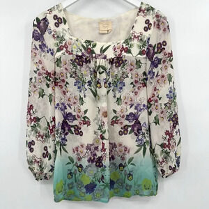 Anthropologie Vanessa Virginia Porto Garden Floral Silk Blouse Women’s Size‎ 8